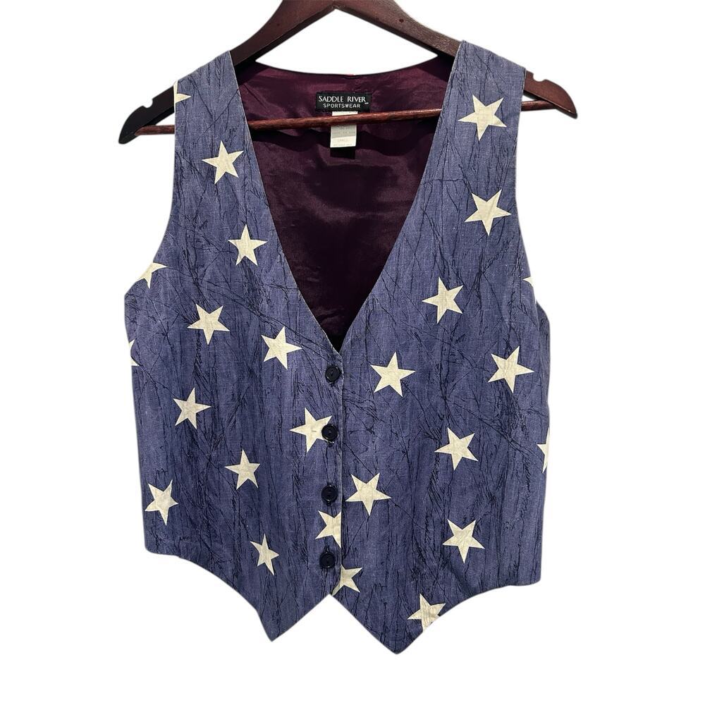 Vintage Women’s Saddle River Sportswear American Flag Vest Size S Festival